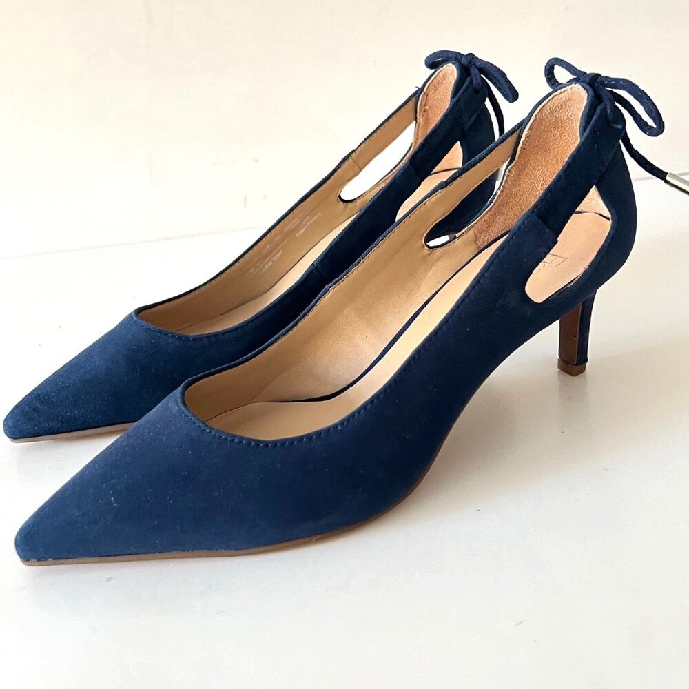 NEW Franco Sarto Real Suede Bow Back Pumps Shoes in Blue, Size 7.5 M